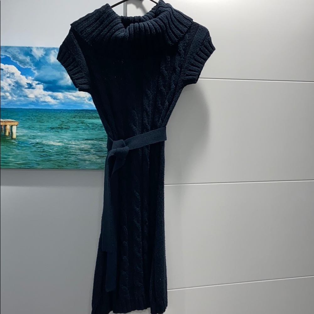 Comfortable Navy Sweater Dress with Belt